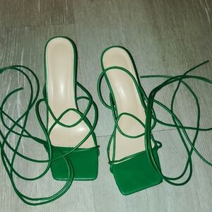 Green Strappy Heels with Wraparound Ankle Straps